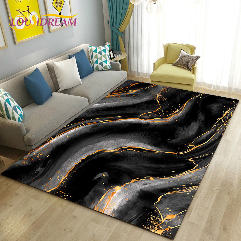 Nordic Black Gold Blue Marble  - Home Textiles Rug 评论和价格