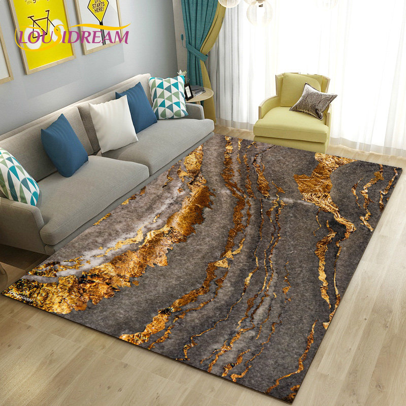 Nordic Black Gold Blue Marble  - Home Textiles Rug 评论和价格