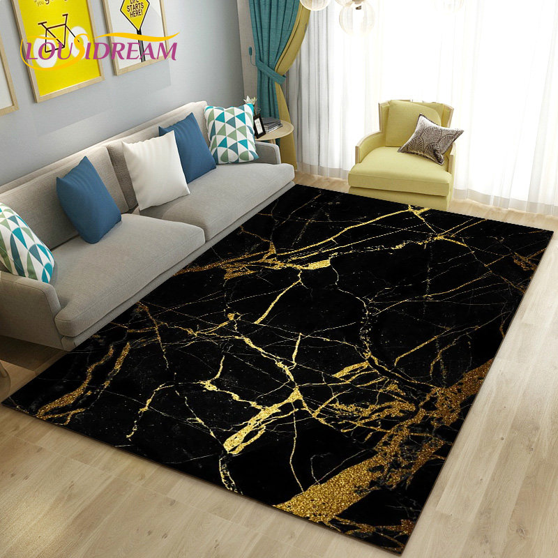 Nordic Black Gold Blue Marble  - Home Textiles Rug 评论和价格
