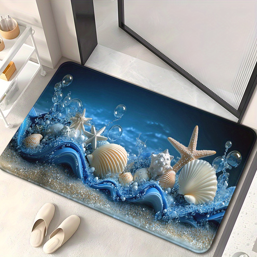 3D Blue Waves Seashells Starfi - Home Textiles Rug 评论和价格