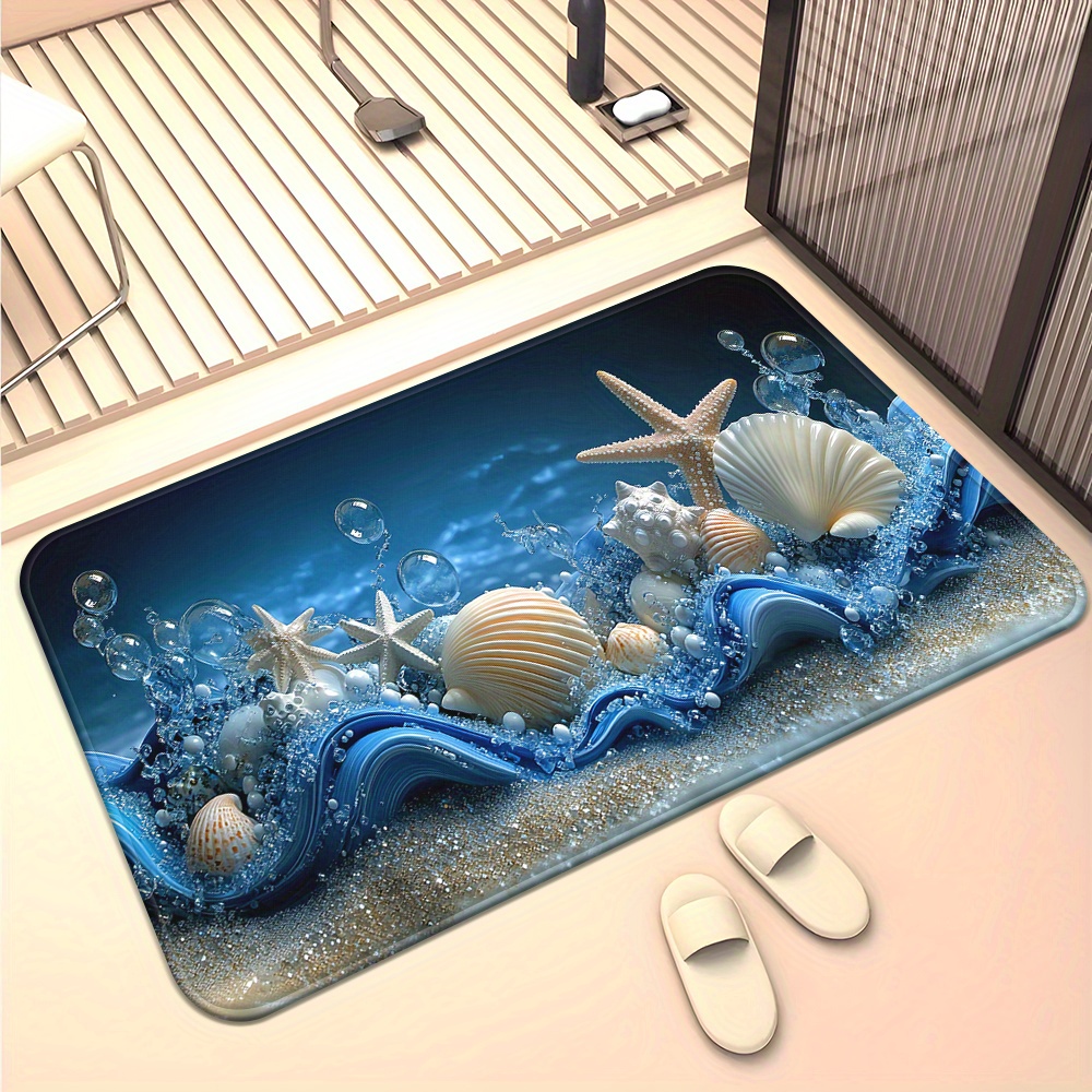 3D Blue Waves Seashells Starfi - Home Textiles Rug 评论和价格